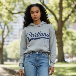 Full Tilt Gray Hooded Sweatshirt with Navy Script